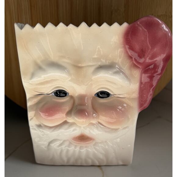 Vintage Santa Claus Face Ceramic 7x5 Inch Sack Christmas Bag Holidays - Picture 5 of 7